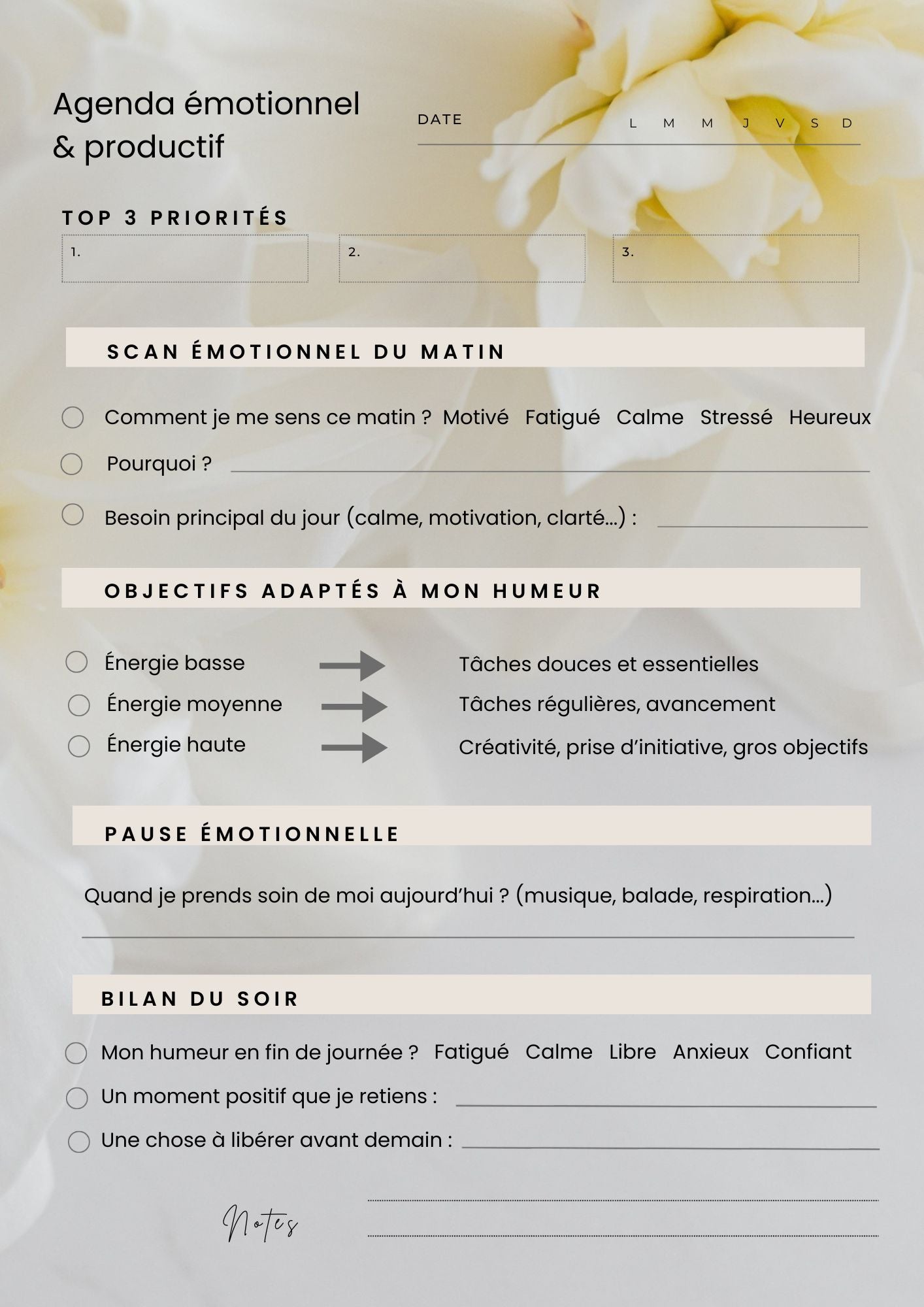 Agenda émotionnel et productif - Quotidien