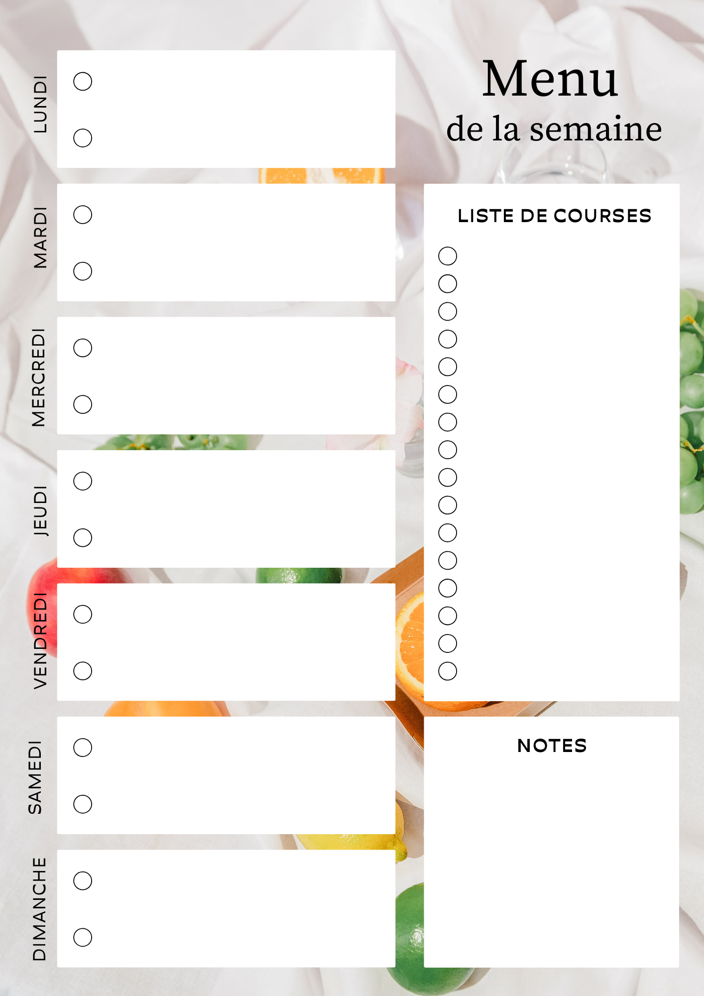 Menu de la semaine