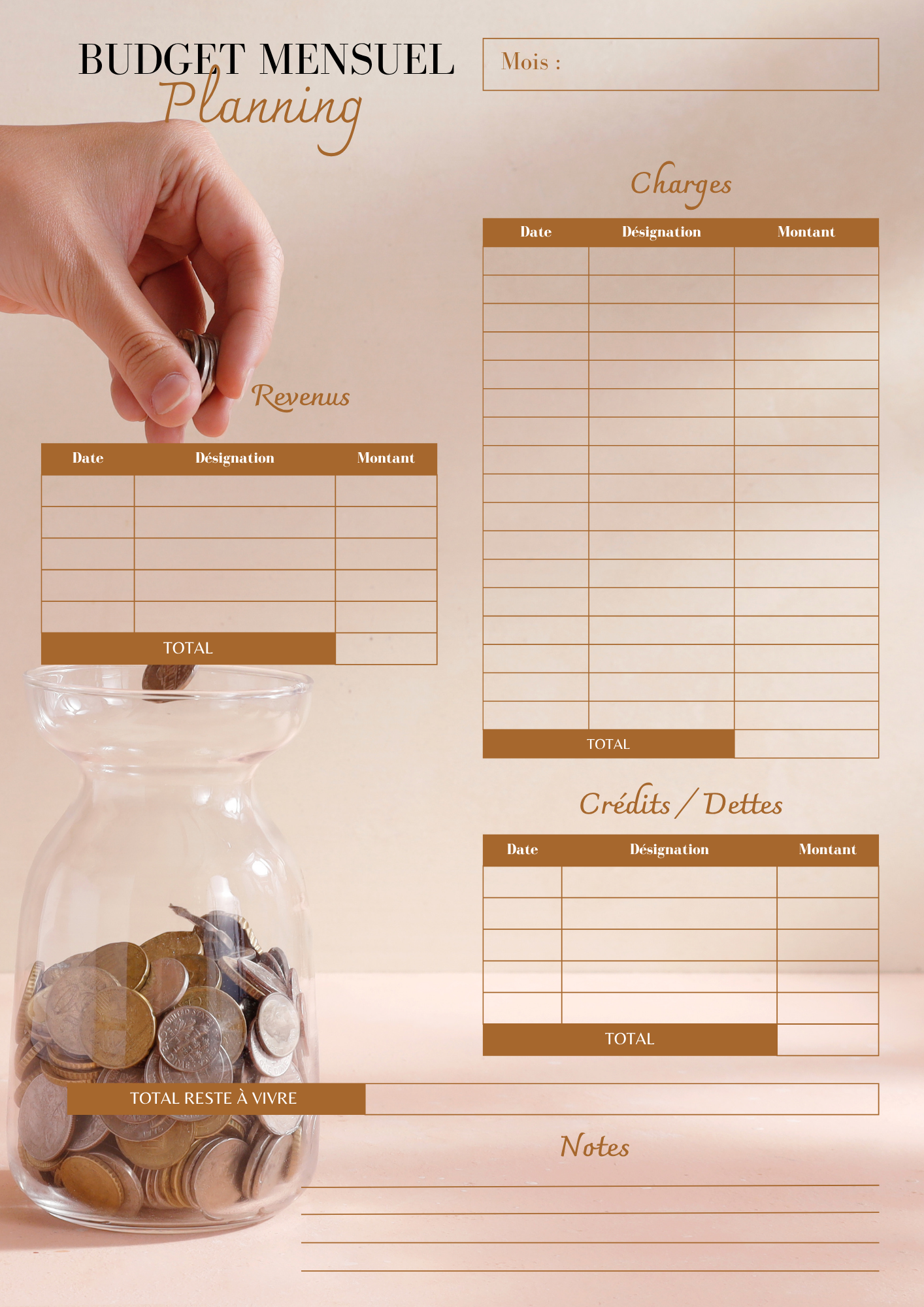 Planificateur de budget mensuel – PDF imprimable